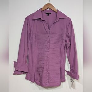 NWT Zac & Rachel Purple Button-Down Blouse Shirt Cuff Sleeves Women's XL